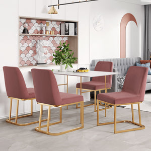 TOPMAX Modern Minimalist Gold Metal Base Upholstered Armless Velvet Dining Chairs Accent Chairs Set of 4, Pink