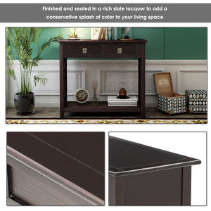 TREXM  Console Table with 2 Drawers and Bottom Shelf, Entryway Accent Sofa Table (Espresso)