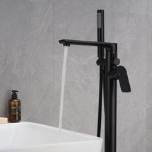 Load image into Gallery viewer, Single-Handle Freestanding Floor Mount Roman Tub Faucet Bathtub Filler with Hand Shower in Matte Black
