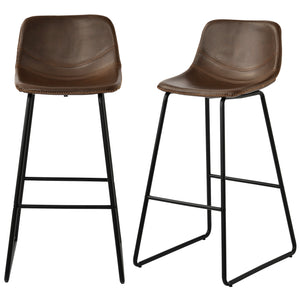 TREXM Low Back Footrest Vintage Leatherier Height Bar Stools Dining Chairs Set of 2 (Light Brown)