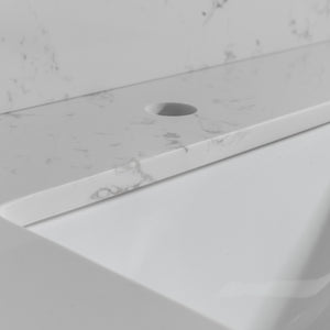 Montary 43‘’x22" bathroom stone vanity top  engineered stone carrara white marble color with rectangle undermount ceramic sink and  single faucet hole with back splash .