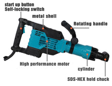 Load image into Gallery viewer, 1900 BPM Electric Demolition Jack Hammer 1-1/8 Inch SDS-Hex Heavy Duty Concrete Pavement Breaker Drills Kit
