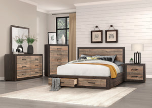 Contemporary Style Bedroom Nightstand Natural Wood Grain Look Two Tone Finish Bed Side Table Faux Wood Veneer