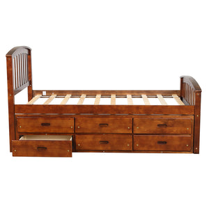 Orisfur. Twin Size Platform Storage Bed Solid Wood Bed with 6 Drawers