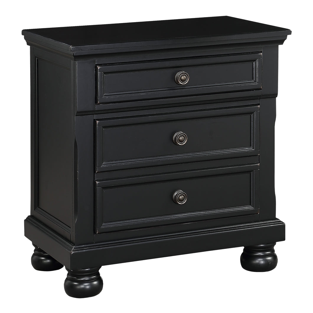 Bedroom Furniture Black Finish Bun Feet Nightstand with Hidden Drawer Casual Transitional Bed Side Table