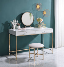 Load image into Gallery viewer, ACME Ottey Vanity Desk  in White High Gloss &amp; Gold Finish AC00899
