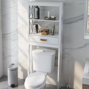 Over-the-Toilet Storage Cabinet White with one Drawer and 2 Shelves Space Saver Bathroom Rack