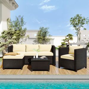 U_STYLE Outdoor, Patio Furniture Sets, 5 Piece Conversation Set Wicker Rattan Sectional Sofa with Seat Cushions