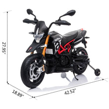 Load image into Gallery viewer, 12V Aprilia Licensed Kids Ride On Motorcycle, 4-wheel Electric Dirt Bike with Spring Suspension, LED Lights, USB, MP3, Black
