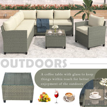Load image into Gallery viewer, U_STYLE Patio Furniture Set, 5 Piece Outdoor Conversation Set，with Coffee Table, Cushions and Single Chair
