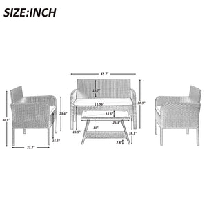 U_Style 4 Piece Rattan Sofa Seating Group with Cushions, Outdoor Ratten sofa
