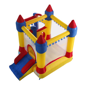 Inflatable Bounce House, Kid Jump and Slide Castle Bouncer with Trampoline, Mesh Wall and Shooting Area, Including Carry Bag, Repair Kit, Stake