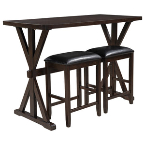 TOPMAX 3-Piece Counter Height Wood Kitchen Dining Table Set with 2 Stools for Small Places, Brown Finish+Black Cushion