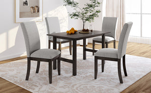 TOPMAX Farmhouse 5-Piece Wood Dining Table Set for 4, Kitchen Furniture Set with 4 Upholstered Dining Chairs for Small Places, Gray Table+Gray Chair