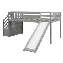 Load image into Gallery viewer, Twin Size Low Loft Bed with Adjustable Slide and Staircase, Gray（New）
