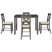 Load image into Gallery viewer, TOPMAX Wood 5-Piece Counter Height Dining Table Set with 4 Upholstered Chairs, Gray
