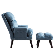 Load image into Gallery viewer, Velvet Fabric Recliner ArmChair and Ottoman Set - Blue
