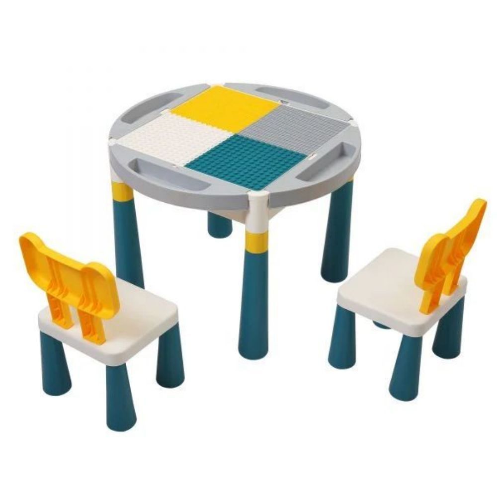 Kids Multi Activity Table & 2 Chairs Set Building Blocks Toy Compatible Storage Table