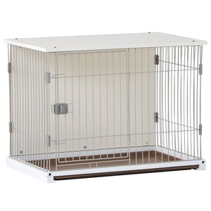 34" Length Elegant Wooden Structure White Dog Cage Crate, End Table with movable salver, Decorative Dog House Cage Indoor Use, Furniture style, with wide table top.