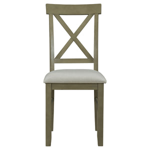 TOPMAX 2 Pieces Farmhouse Rustic Wood Kitchen Upholstered X-Back Dining Chairs, Gray Green+Gray