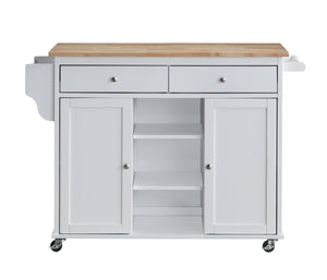 1-Pc Grady Cottage Style Kitchen Island Storage Cart Natural Finish Top White Color