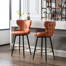 Load image into Gallery viewer, A&amp;A Furniture,29&quot; Modern Fabric Faux Leather bar chairs,180° Swivel Bar Stool Chair for Kitchen,Tufted Gold Nailhead Trim Gold Decoration Bar Stools with Metal Legs,Set of 2 (Orange)
