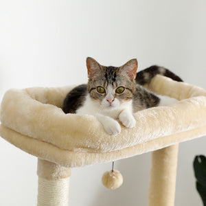 Cat Tree 56 Inches Cat Tower for Multiple Cats and Kittens with Super Large Perch Double Condo Hammock and Scratching Post-Beige