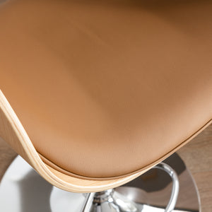 HengMing  Adjustable/Swivel Bar Stool, PU Leather Ecru Bent wood Bar Chair