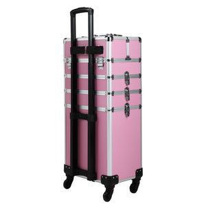 4-in-1 Makeup Travel Case with 360° Rolling Wheels, Locks, Keys and Adjustable Dividers, Pink