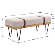 Load image into Gallery viewer, Linen Fabric soft cushion Upholstered solid wood frame Rectangle bed bench with powder coating metal legs ,Entryway footstool
