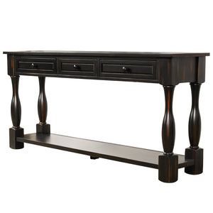TREXM Console Table 64" Long Extra-thick Sofa Table with Drawers and Shelf for Entryway, Hallway, Living Room (Distressed Black)