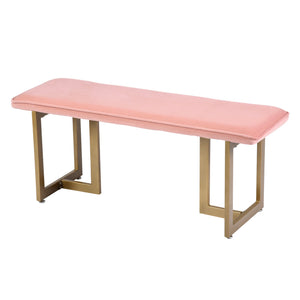 Upholstered Velvet Bench 44.5" W x 15" D x 18.5" H,Golden Powder Coating Legs Set of 1- pink