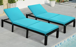 TOPMAX Patio Furniture Outdoor Adjustable PE Rattan Wicker Chaise Lounge Chair Sunbed, Set of 2 (Blue Cushion)