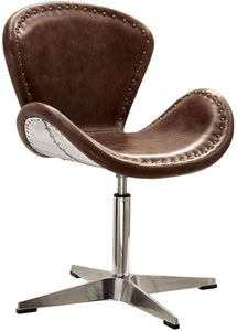 ACME Brancaster Accent Chair (1Pc) in Retro Brown Top Grain Leather & Aluminum 96554