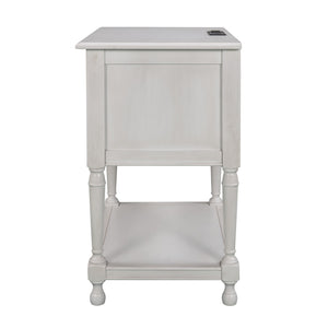 Versatile Nightstand with Two Built-in Shelves Cabinet and an Open Storage,USB Charging Design,White