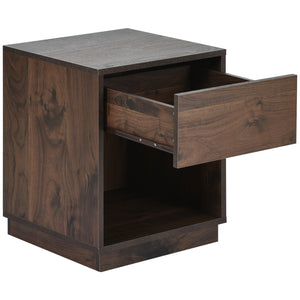 Mid-Century Modern Nightstand End Table Open Storage with  One Drawer, Dark Brown