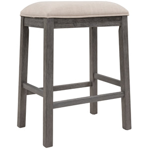 TOPMAX Farmhouse Rustic 2-piece Counter Height Wood Kitchen Dining Stools for Small Places, Gray+Beige Cushion