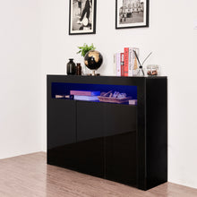 Load image into Gallery viewer, Living Room Sideboard Storage Cabinet Black High Gloss with LED Light, Modern Kitchen Unit Cupboard Buffet Wooden Storage Display Cabinet TV Stand with 3 Doors for Hallway Dining Room
