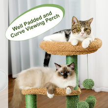 Load image into Gallery viewer, Cat Tree 32 Inches Cactus Cat Tower with Sisal Covered Scratching Post, Cozy Condo, Plush Perches and Fluffy Balls for Indoor Cats Green
