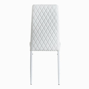 White modern minimalist dining chair fireproof leather sprayed metal pipe diamond grid pattern restaurant home conference chair set of 6