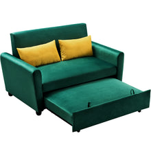 Load image into Gallery viewer, [VIDEO provided]55&quot; Modern Velvet Sofa with Pull-Out Sleeper Bed with 2 Pillows Adjustable Backrest for Small Spaces Green
