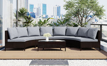 Load image into Gallery viewer, TOPMAX 5 Pieces All-Weather Brown PE Rattan Wicker Sofa Set Outdoor Patio Sectional Furniture Set Half-Moon Sofa Set with Tempered Glass Table, Gray
