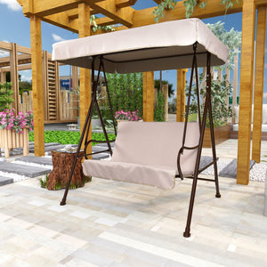 2-Seat Outdoor Patio Porch Swing Chair, Porch Lawn Swing With Removable Cushion And Convertible Canopy, Brown Beige