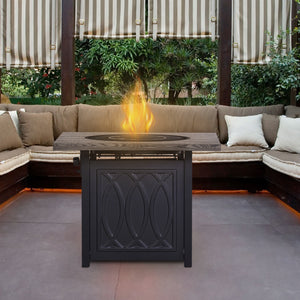 35'' Outdoor 50,000BTU Auto-Ignition Propane Gas Fire Table with Waterproof Cover for Patio Courtyard Balcony