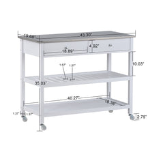 Load image into Gallery viewer, Rolling Kitchen Cart with Stainless Steel Top and Locking Wheels，43.3 Inch Width，Two Open Spacious Storage Shelves and Two Drawers，Bamboo Wood Frame （White）
