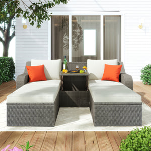 U_STYLE Patio Furniture Sets, 3-Piece Patio Wicker Sofa with  Cushions, Pillows, Ottomans and Lift Top Coffee Table
