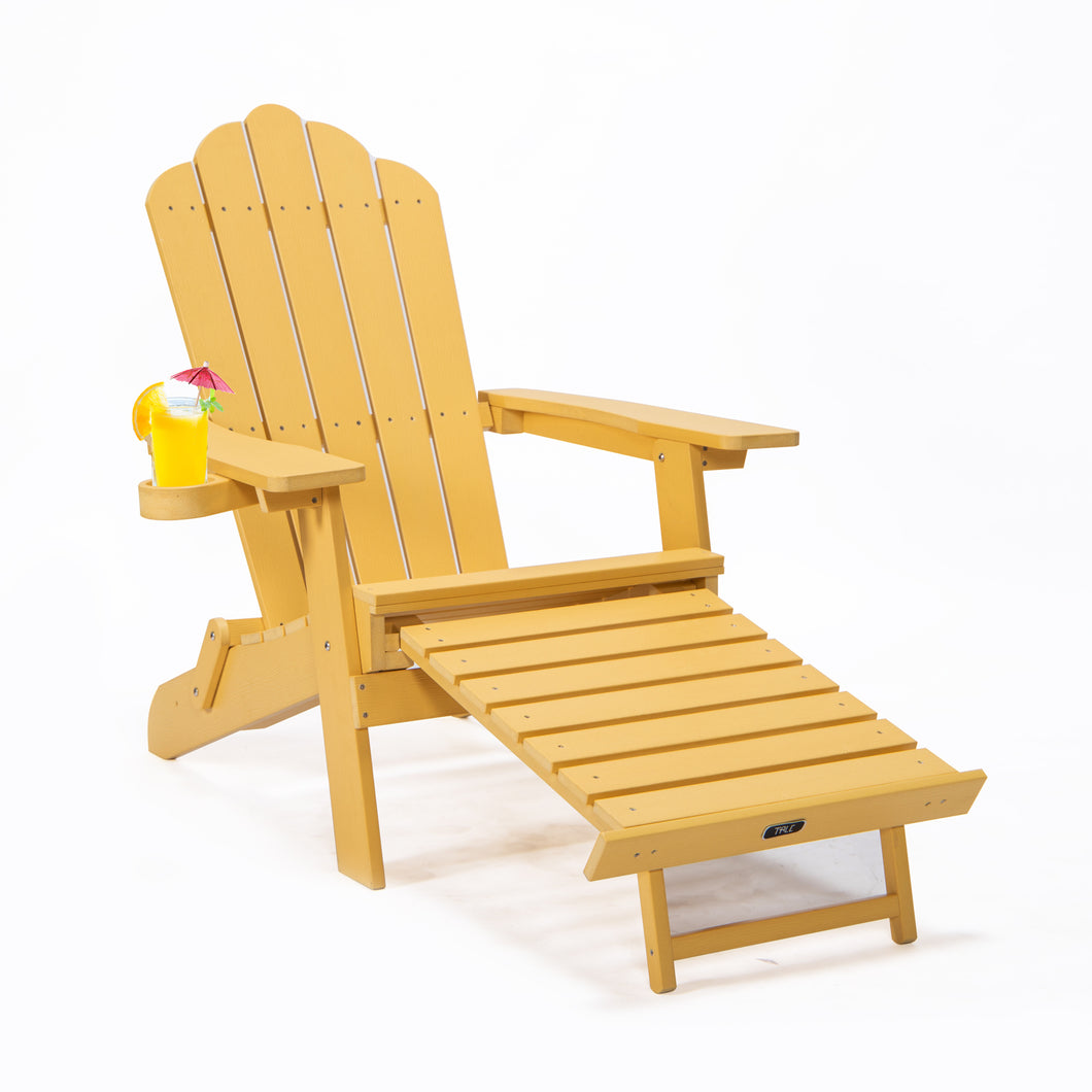 TALE Folding Adirondack Chair with Pullout Ottoman with Cup Holder, Oversized, Poly Lumber,  for Patio Deck Garden, Backyard Furniture, Easy to Install,YELLOW. Banned from selling on Amazon