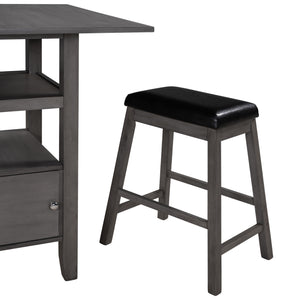 TOPMAX 4 Pieces Counter Height Wood Kitchen Dining Upholstered Stools for Small Places, Gray Finish+ Black Cushion