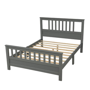 Wood Platform Bed with Headboard and Footboard, Full (Gray)
