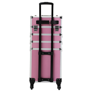 4-in-1 Makeup Travel Case with 360° Rolling Wheels, Locks, Keys and Adjustable Dividers, Pink